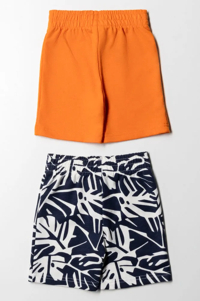 2  Pack  Basic Knit Shorts Navy And Orange