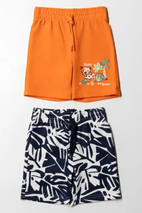 2  Pack  Basic Knit Shorts Navy And Orange