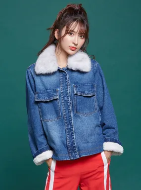 9114 Jean Jacket For Girls,Fur Lined Denim Jacket- Warm Jacket Collection