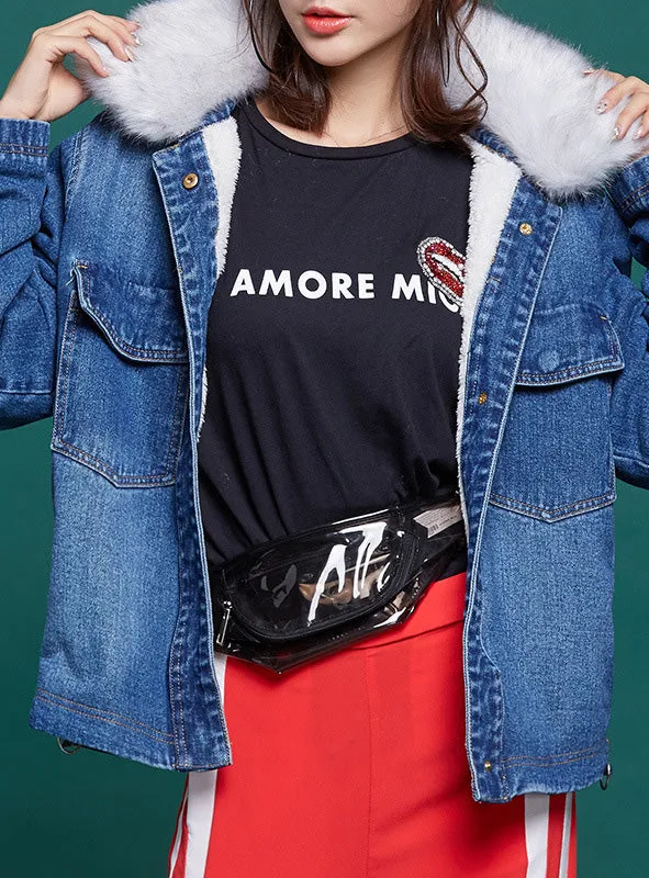 9114 Jean Jacket For Girls,Fur Lined Denim Jacket- Warm Jacket Collection
