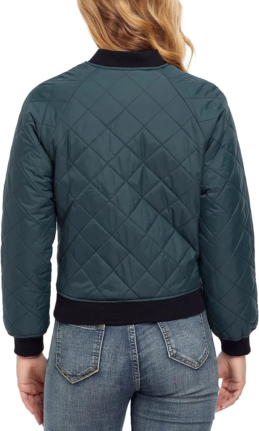 andy & natalie Women's Bomber Jacket Fashion Quilted Casual Lightweight Bomber Jakcets Zip up Outerwear Jacket with Pockets