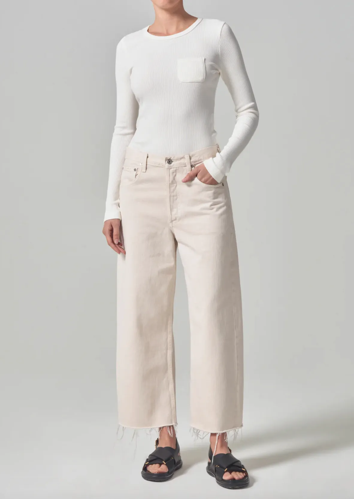 Ayla Raw Hem Crop Almondette Jeans