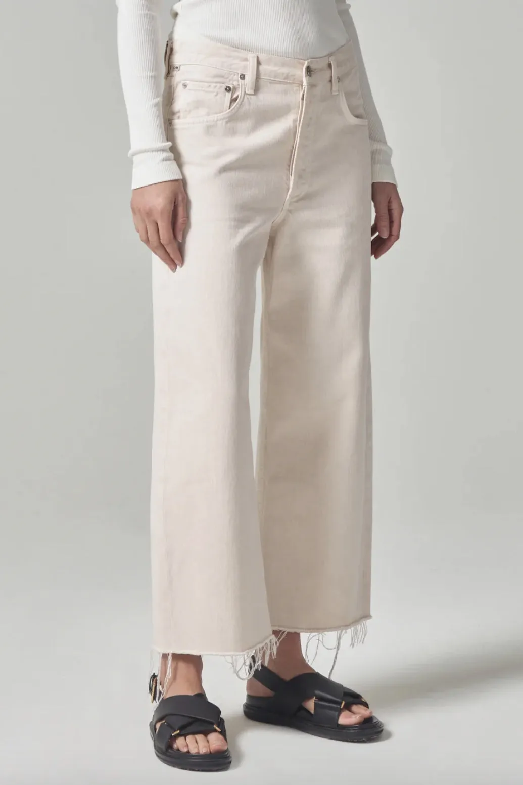 Ayla Raw Hem Crop Almondette Jeans