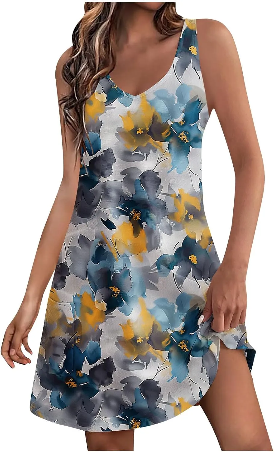 Beach Dresses for Women 2025 Sleeveless Tunic Swing Sundress V Neck Causal Cover up Boho Tunic Dress with Pockets