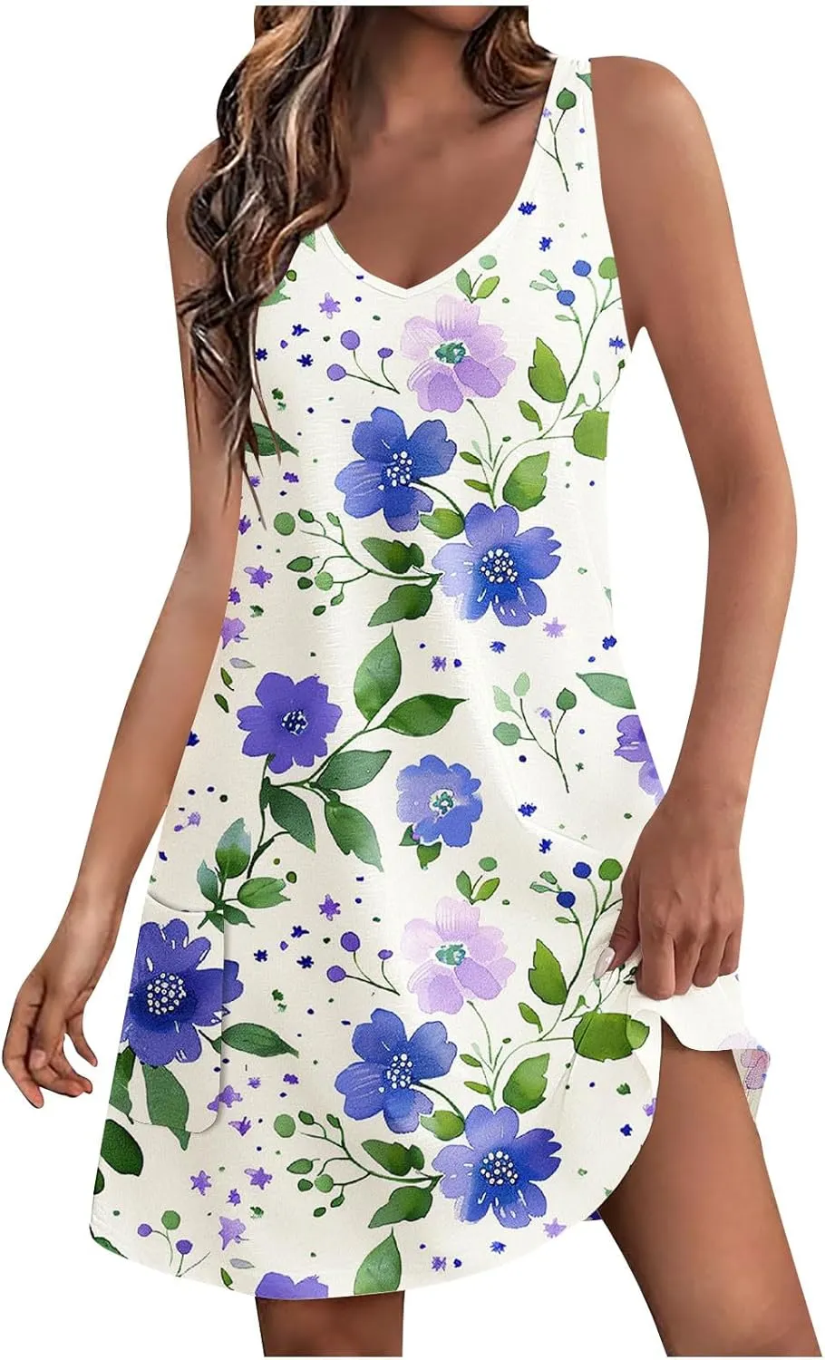 Beach Dresses for Women 2025 Sleeveless Tunic Swing Sundress V Neck Causal Cover up Boho Tunic Dress with Pockets