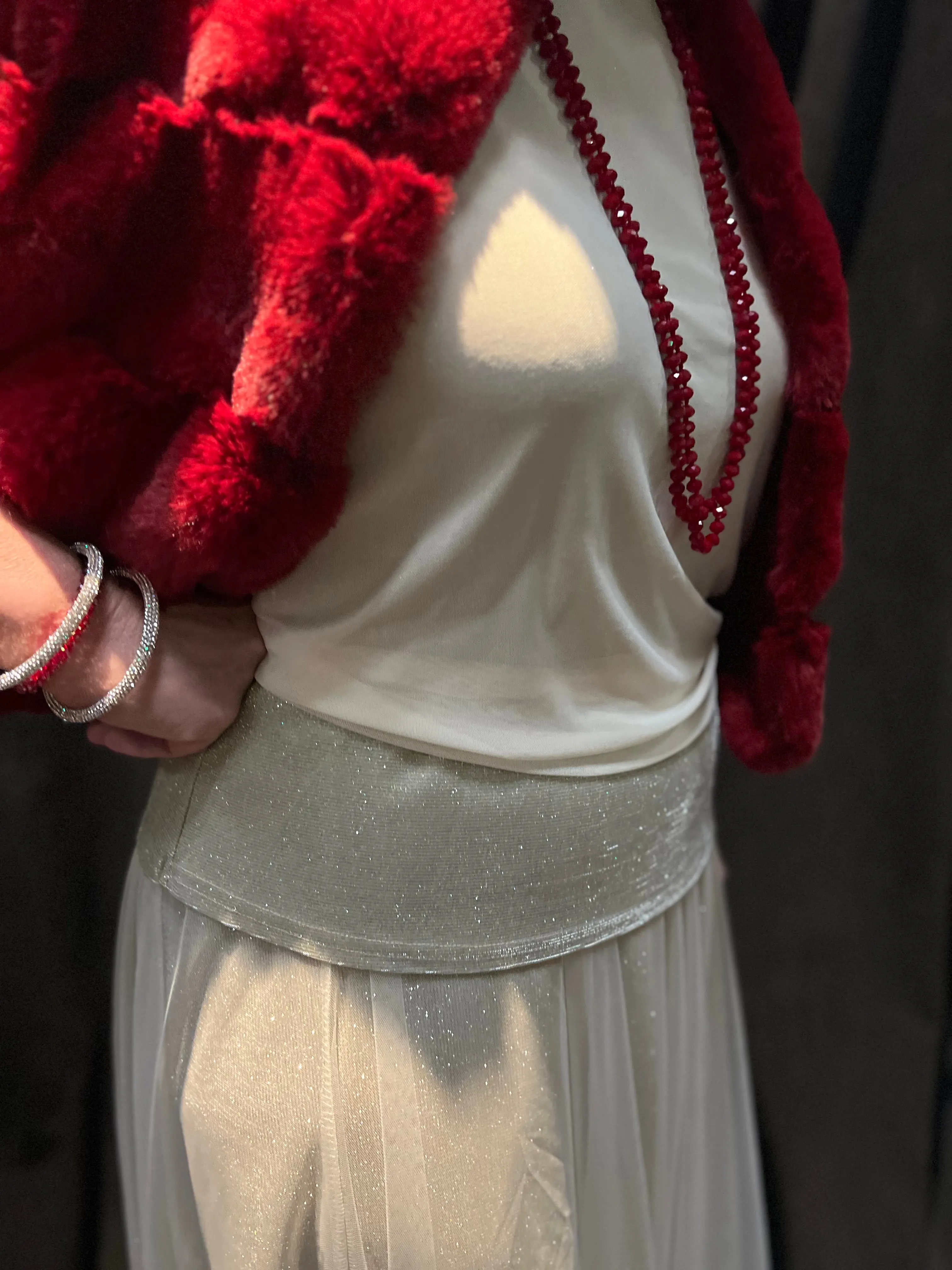 Beige Chiffon Sparkly Layered Top