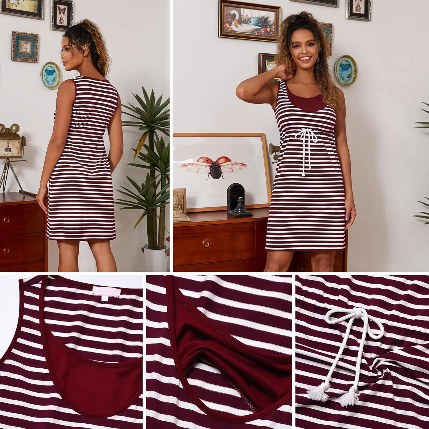 Bhome Nursing Tank Dress Maternity Sleeveless Breastfeeding Dress Casual Knee Length