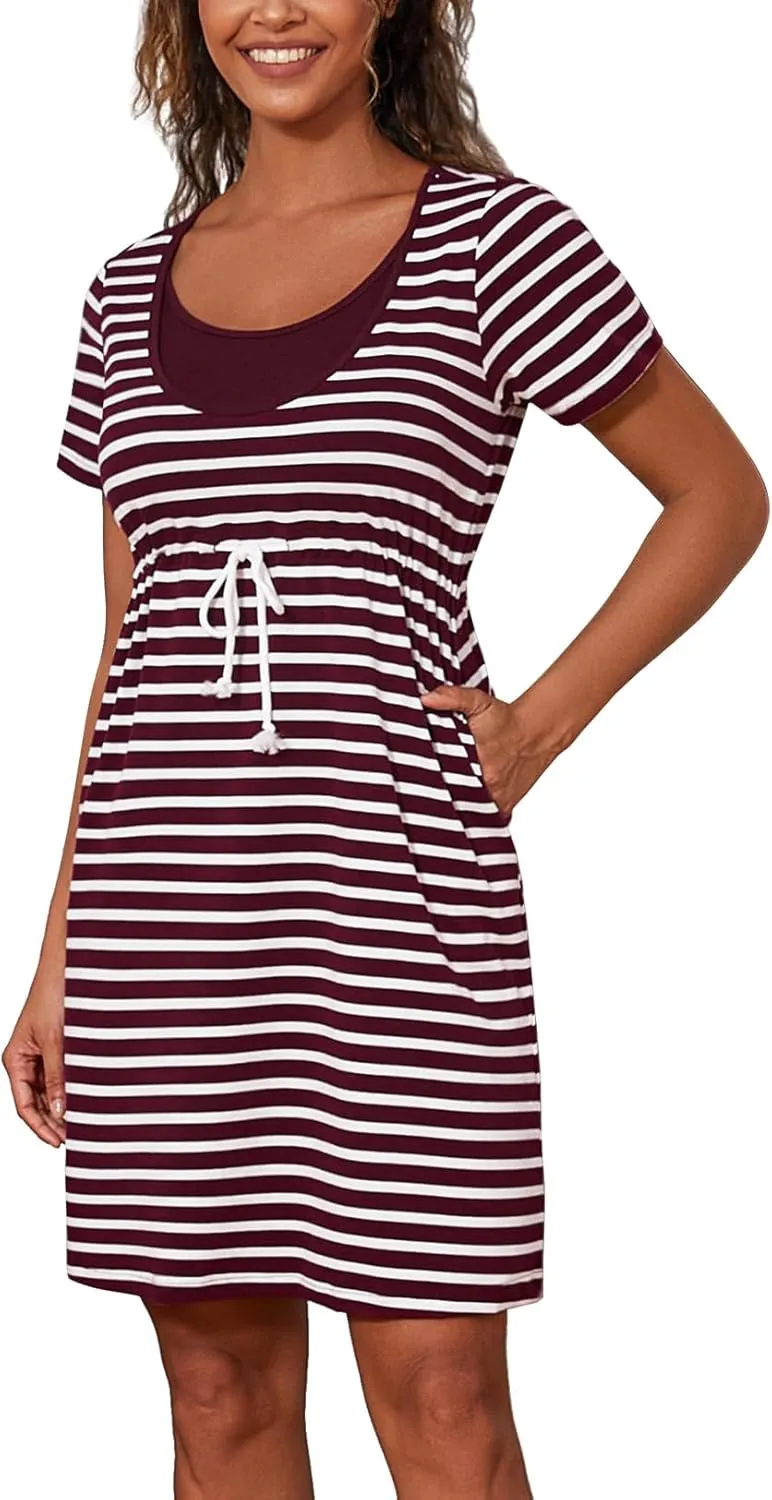 Bhome Nursing Tank Dress Maternity Sleeveless Breastfeeding Dress Casual Knee Length