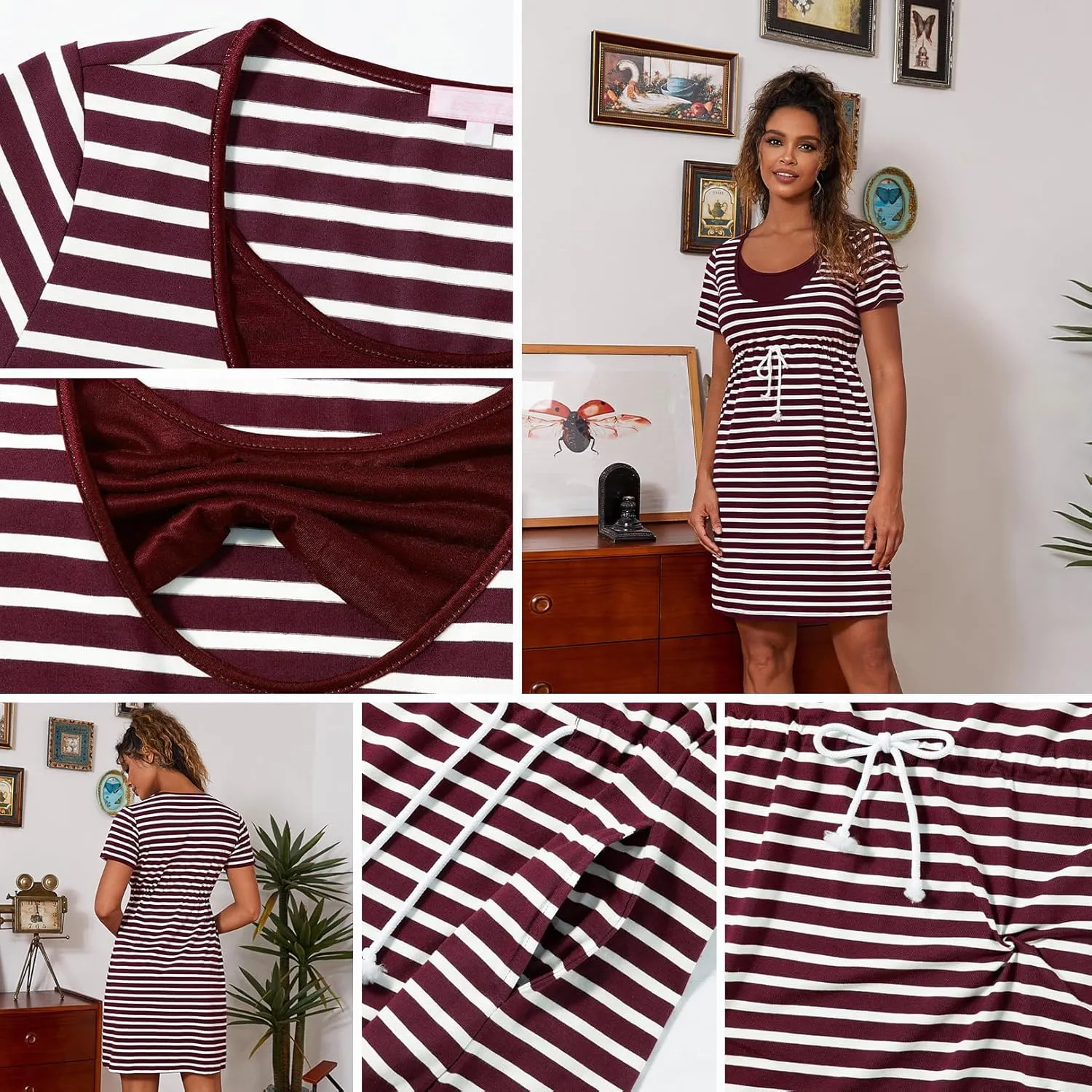 Bhome Nursing Tank Dress Maternity Sleeveless Breastfeeding Dress Casual Knee Length