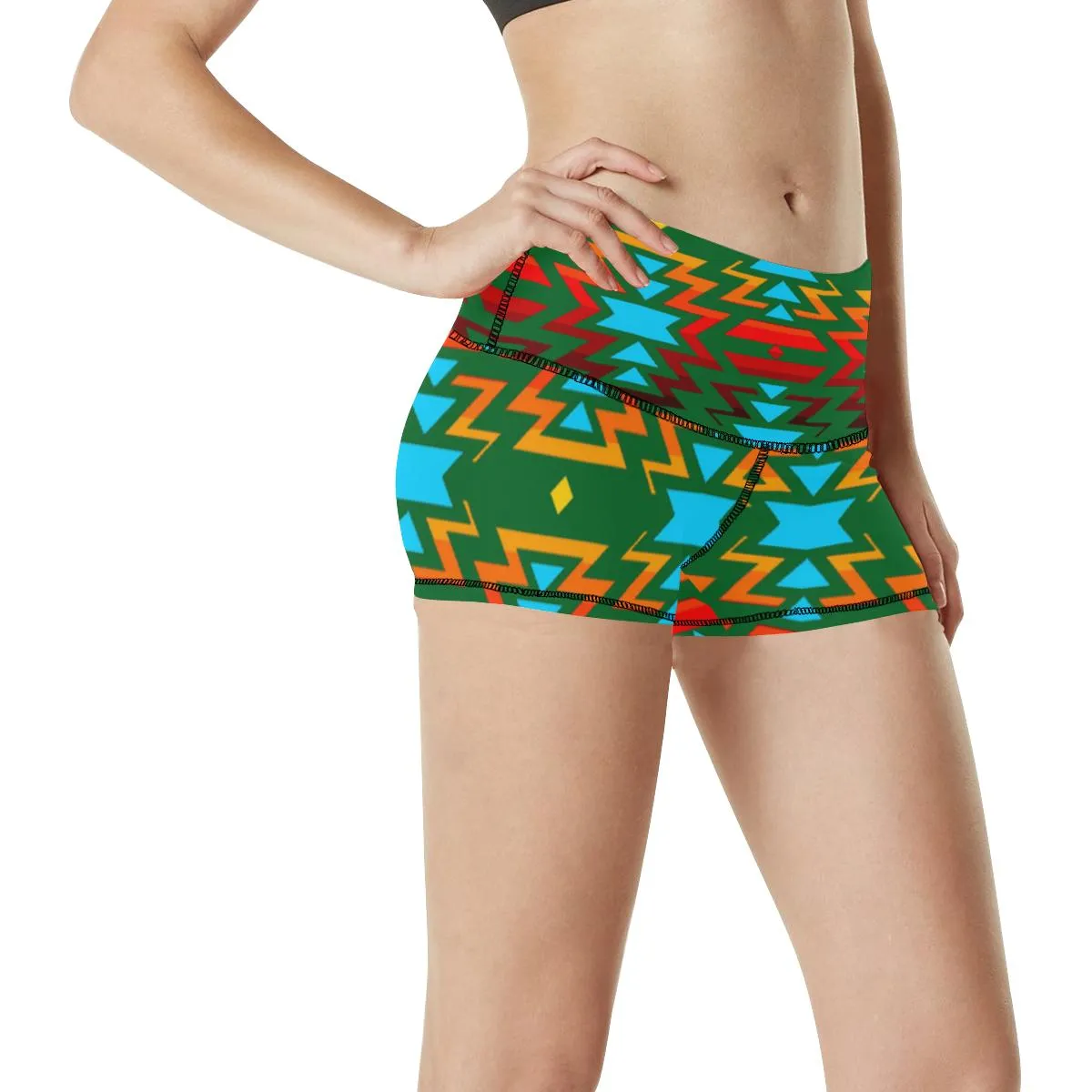 Big Pattern Fire Colors and Sky green Women's Yoga Shorts