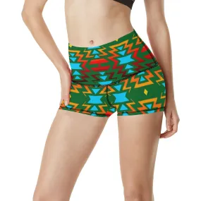 Big Pattern Fire Colors and Sky green Women's Yoga Shorts