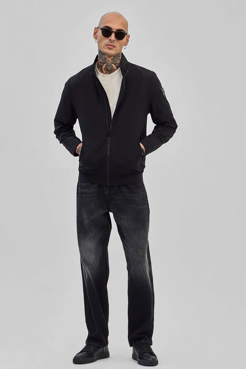 Black High Neck Bomber Jacket