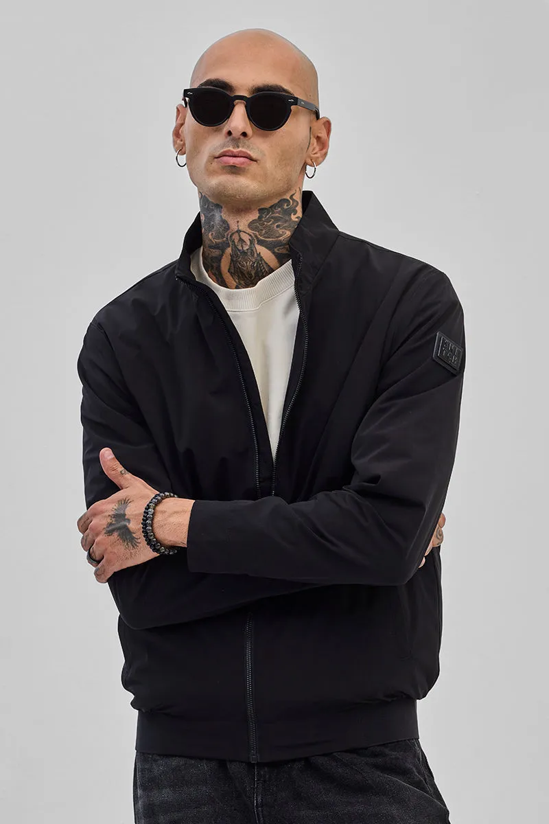 Black High Neck Bomber Jacket
