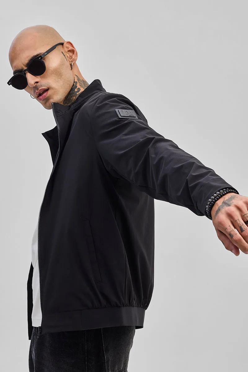 Black High Neck Bomber Jacket