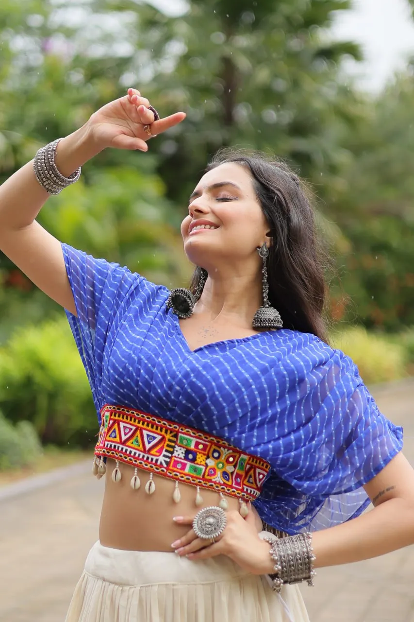 Blue Elegant Lehenga with Leheriya Print Blouse