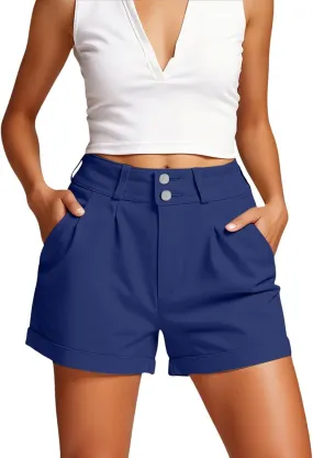 Business Dress Shorts for Women High Waisted Folded Hem Flex Flat Front Shorts Breathable Loose-Fit Comfy Work Short