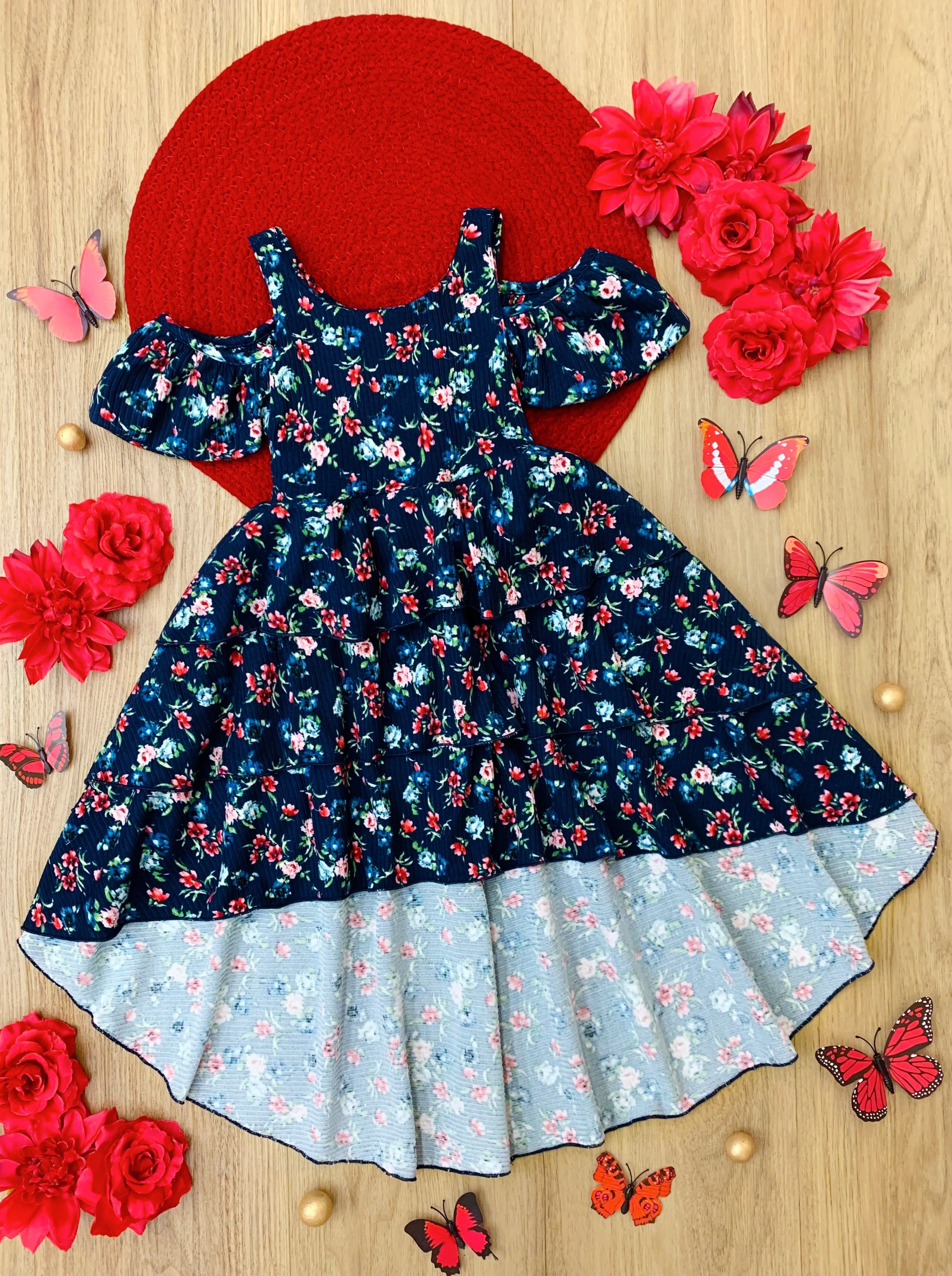 Calico Cutie Cold Shoulder Maxi Sundress