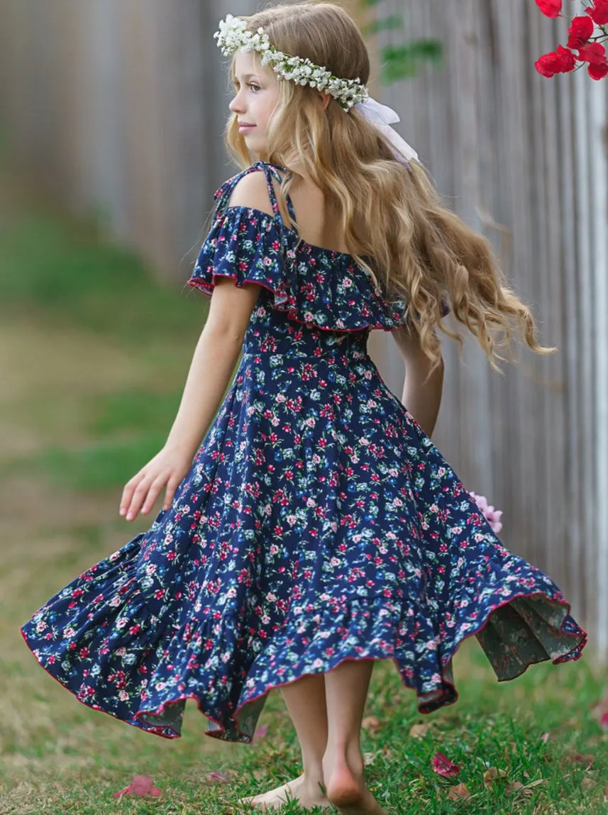 Calico Cutie Cold Shoulder Maxi Sundress