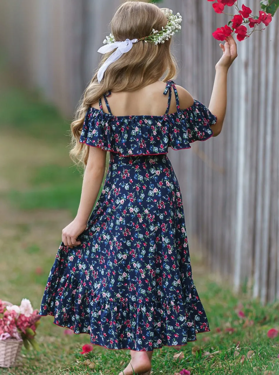Calico Cutie Cold Shoulder Maxi Sundress