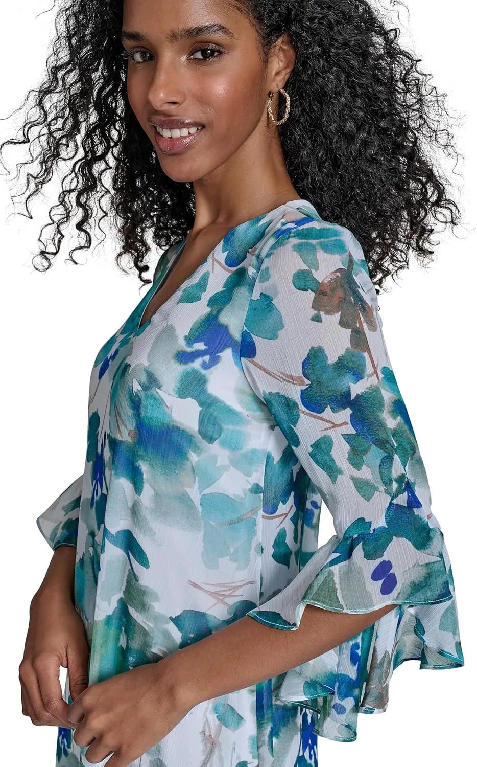 Calvin Klein Women's Chiffon Shift 3/4 Sleeve Event Dress