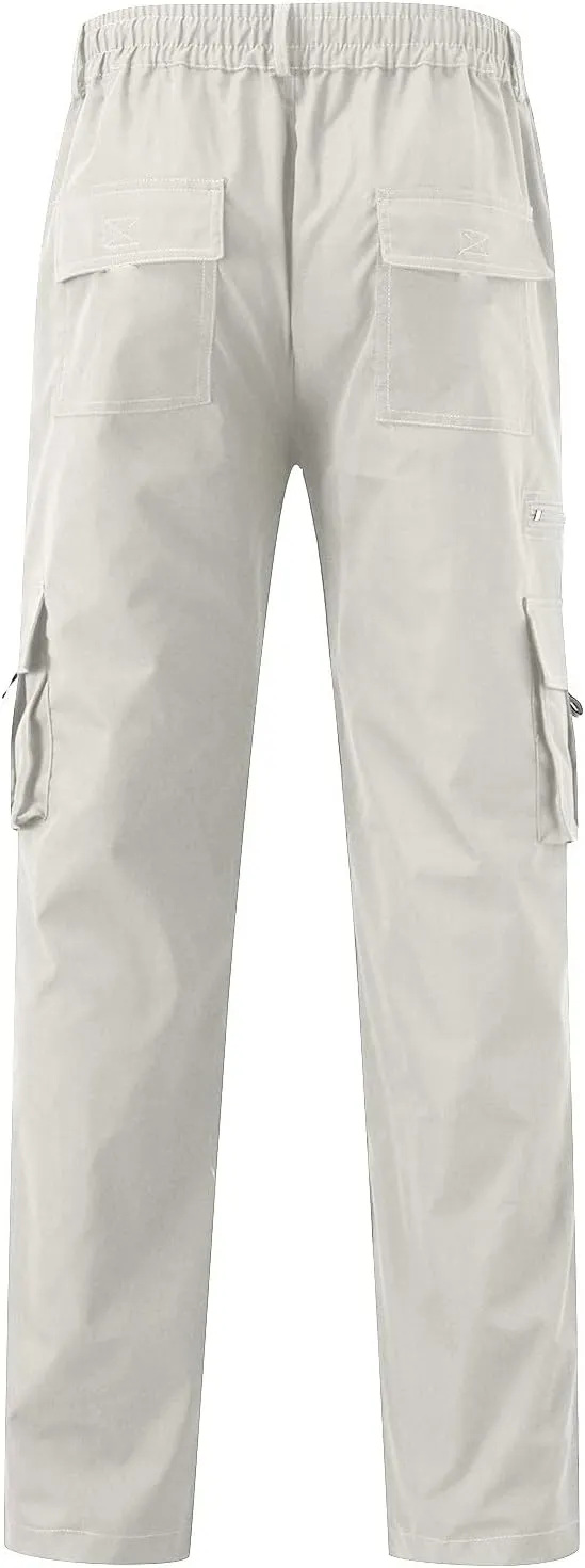 Cargo Pants for Men Wide Leg Pockets Elastic Waist Slim Legs Breathable Soft Fit Elasticity Comfy Fashion Trousers
