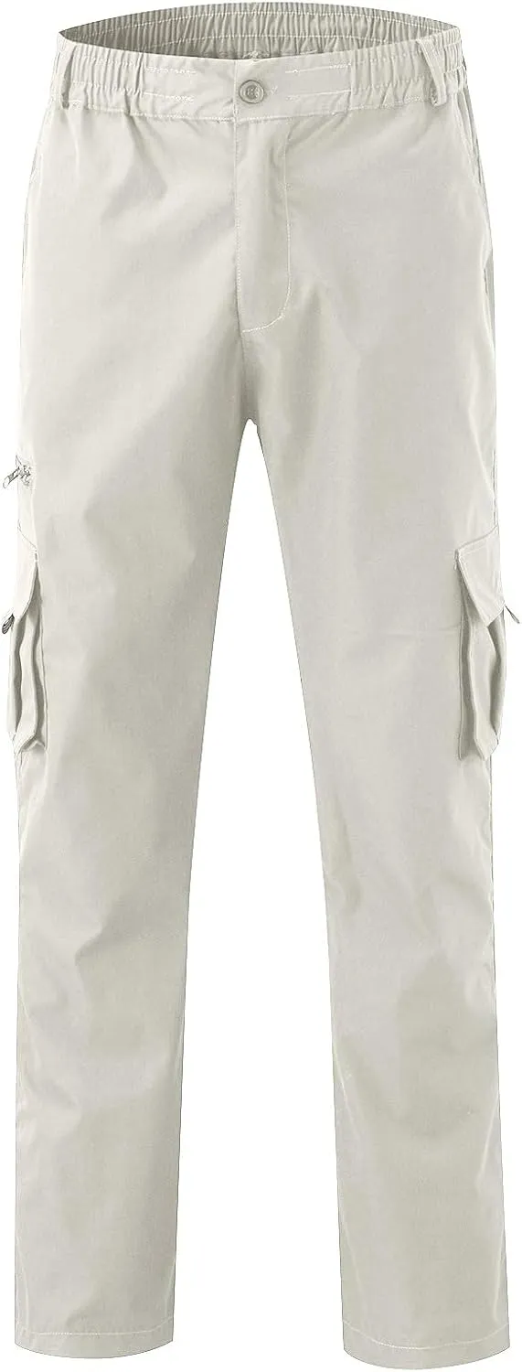 Cargo Pants for Men Wide Leg Pockets Elastic Waist Slim Legs Breathable Soft Fit Elasticity Comfy Fashion Trousers