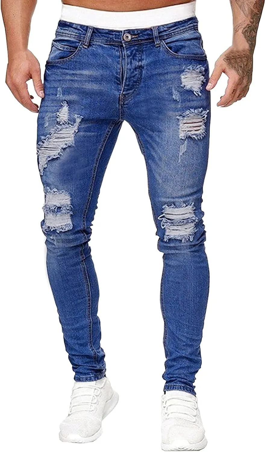 Casual Trousers Gradient Ripped Jeans Men's Color Solid Frayed Washed Holes Men's pants Men Jeans Relaxed Fit