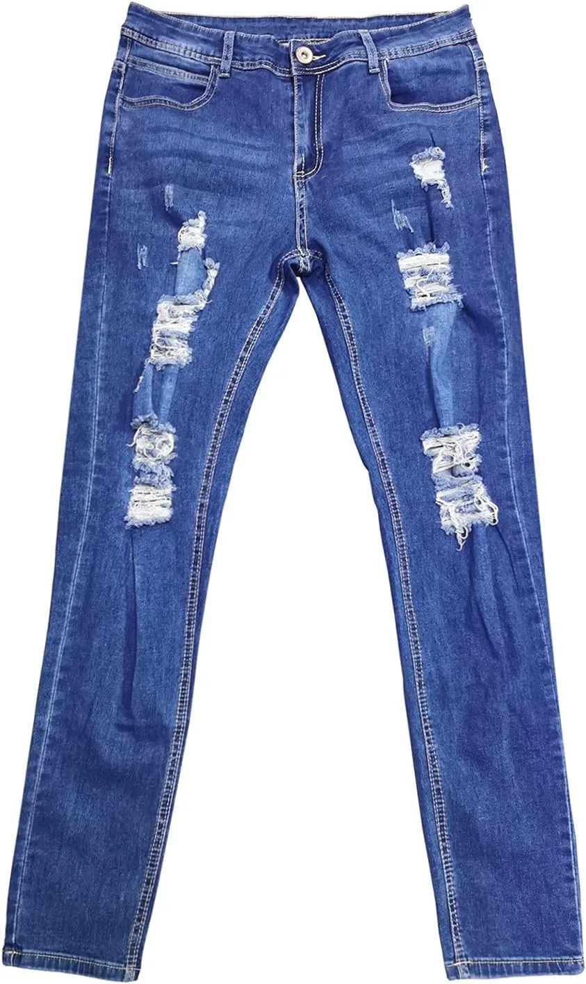 Casual Trousers Gradient Ripped Jeans Men's Color Solid Frayed Washed Holes Men's pants Men Jeans Relaxed Fit