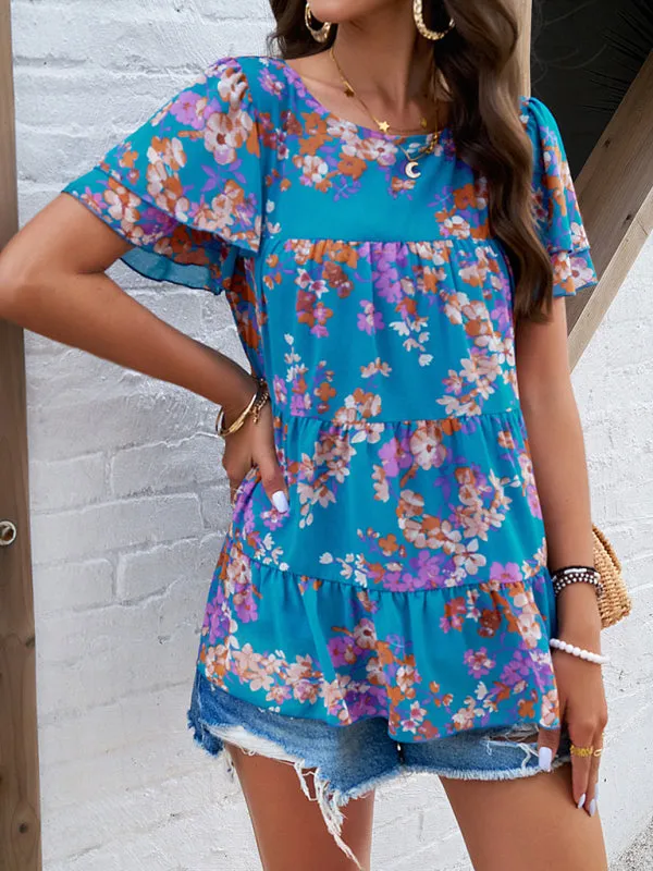 Catriona Women's Elegant Casual Printed Short-Sleeved Top Blouse