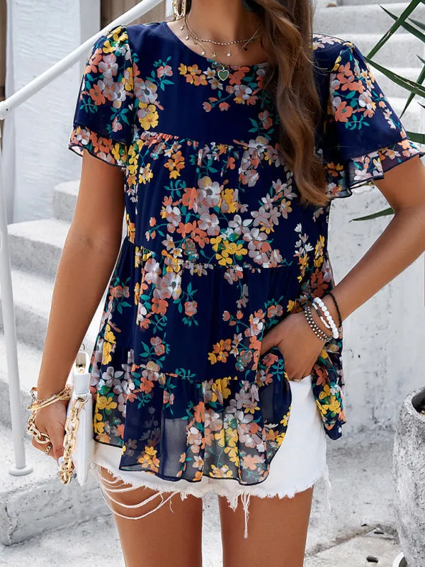 Catriona Women's Elegant Casual Printed Short-Sleeved Top Blouse
