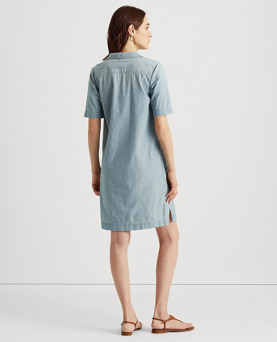 Chambray Shift Dress In Blue Wash