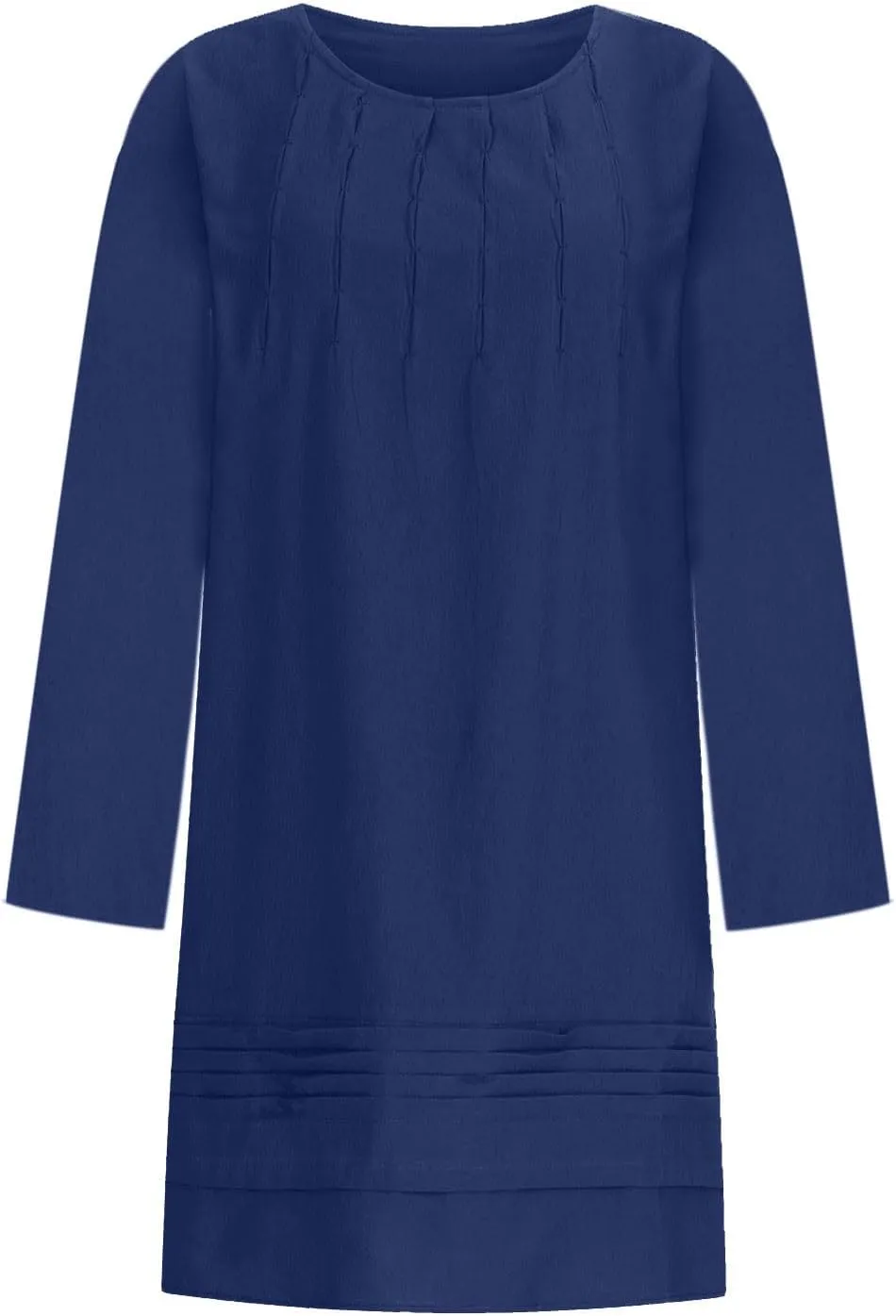 Cotton Linen Dress for Women Long Sleeve Casual Crew Neck Mini Dresses Loose Beach Vacation Bohemian Solid Sundress