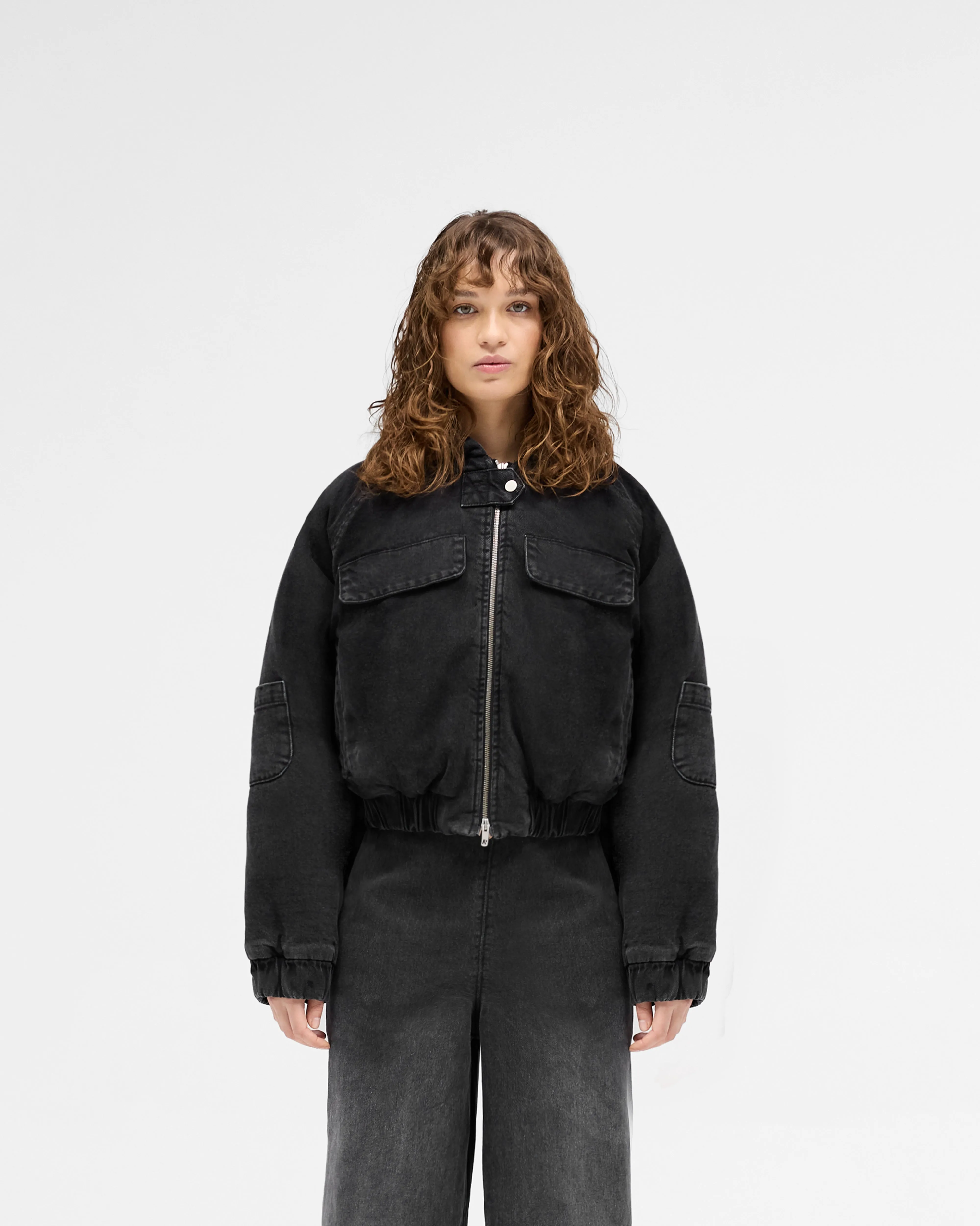 Crash Cropped Denim Jacket - Washed Black