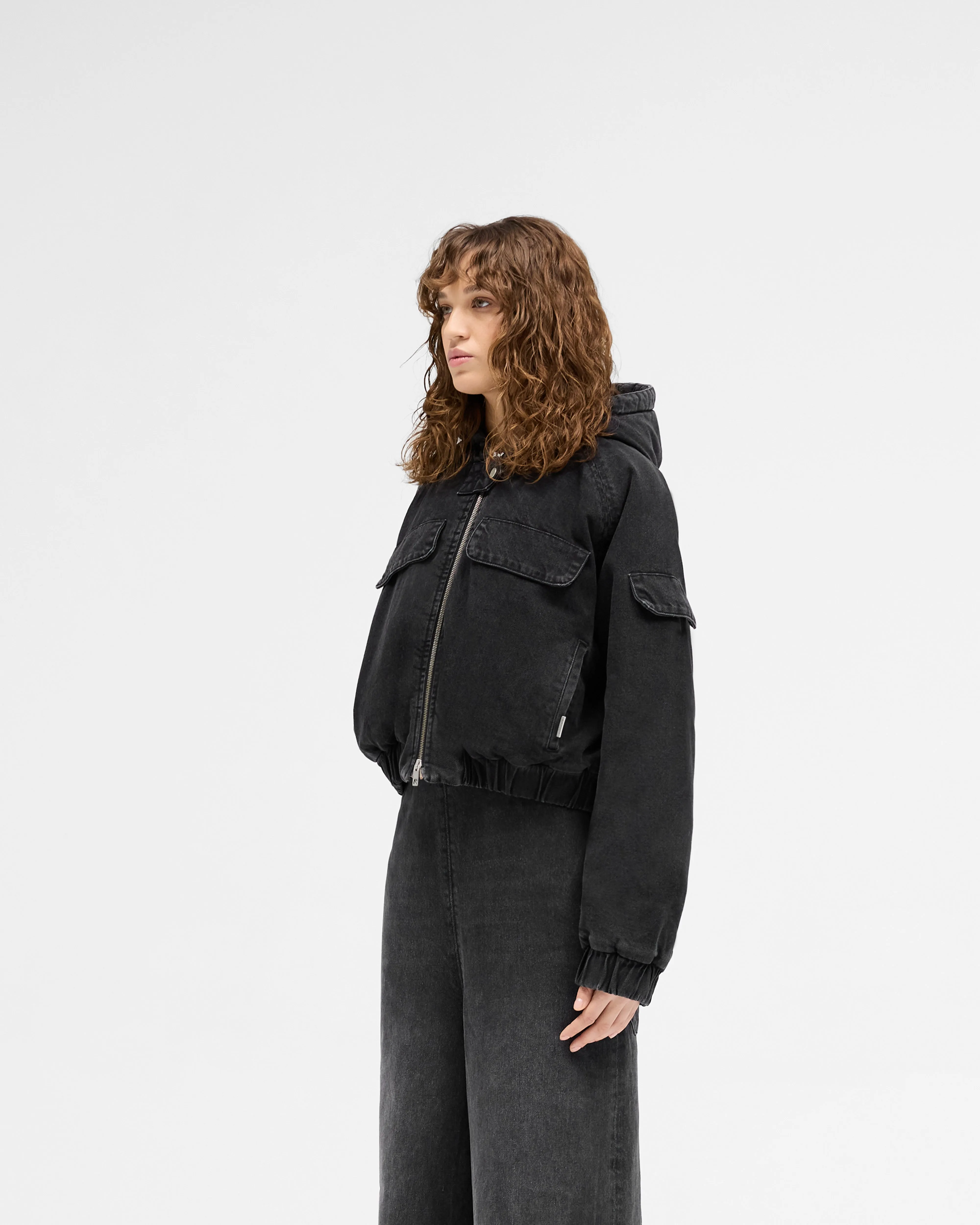 Crash Cropped Denim Jacket - Washed Black