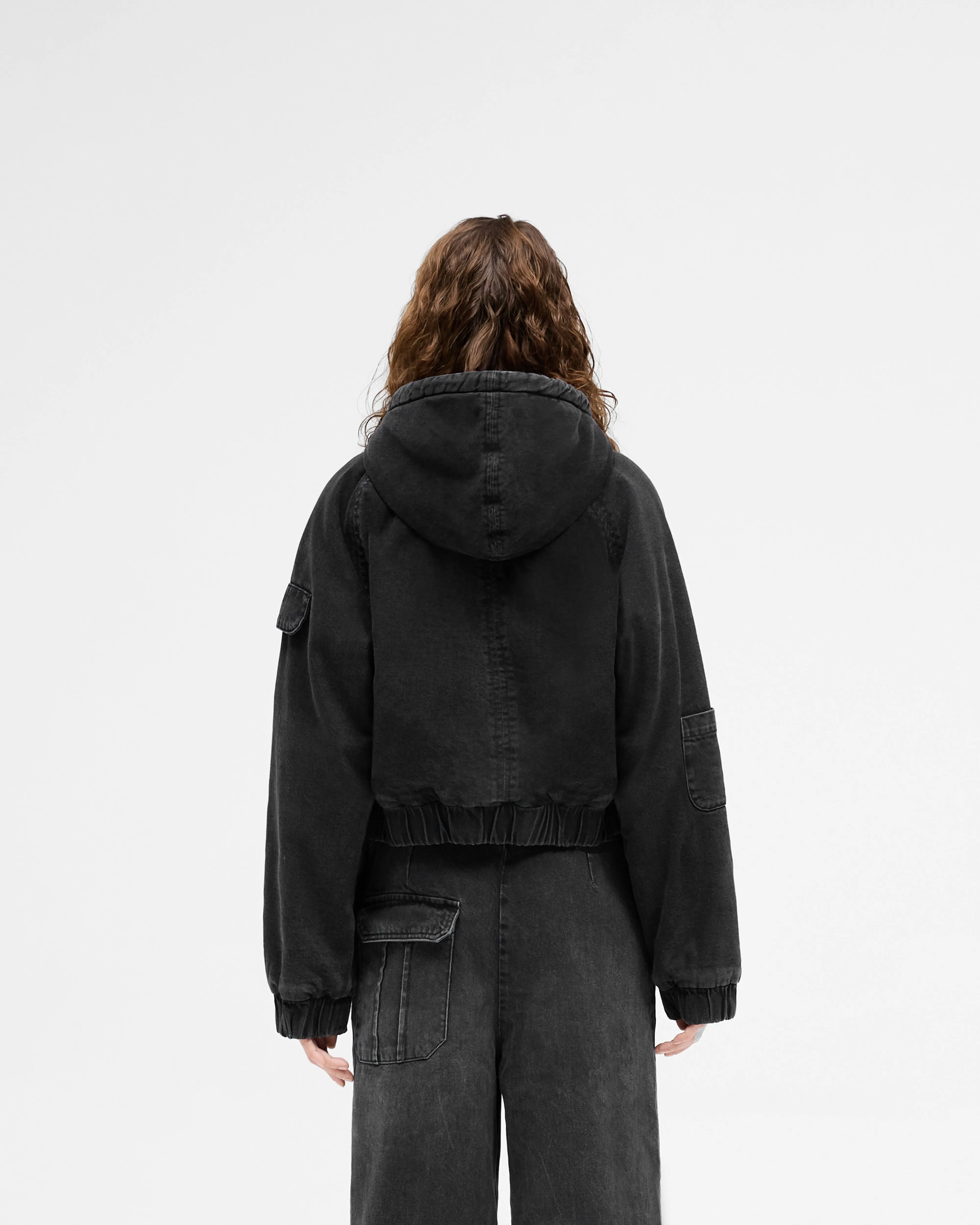 Crash Cropped Denim Jacket - Washed Black