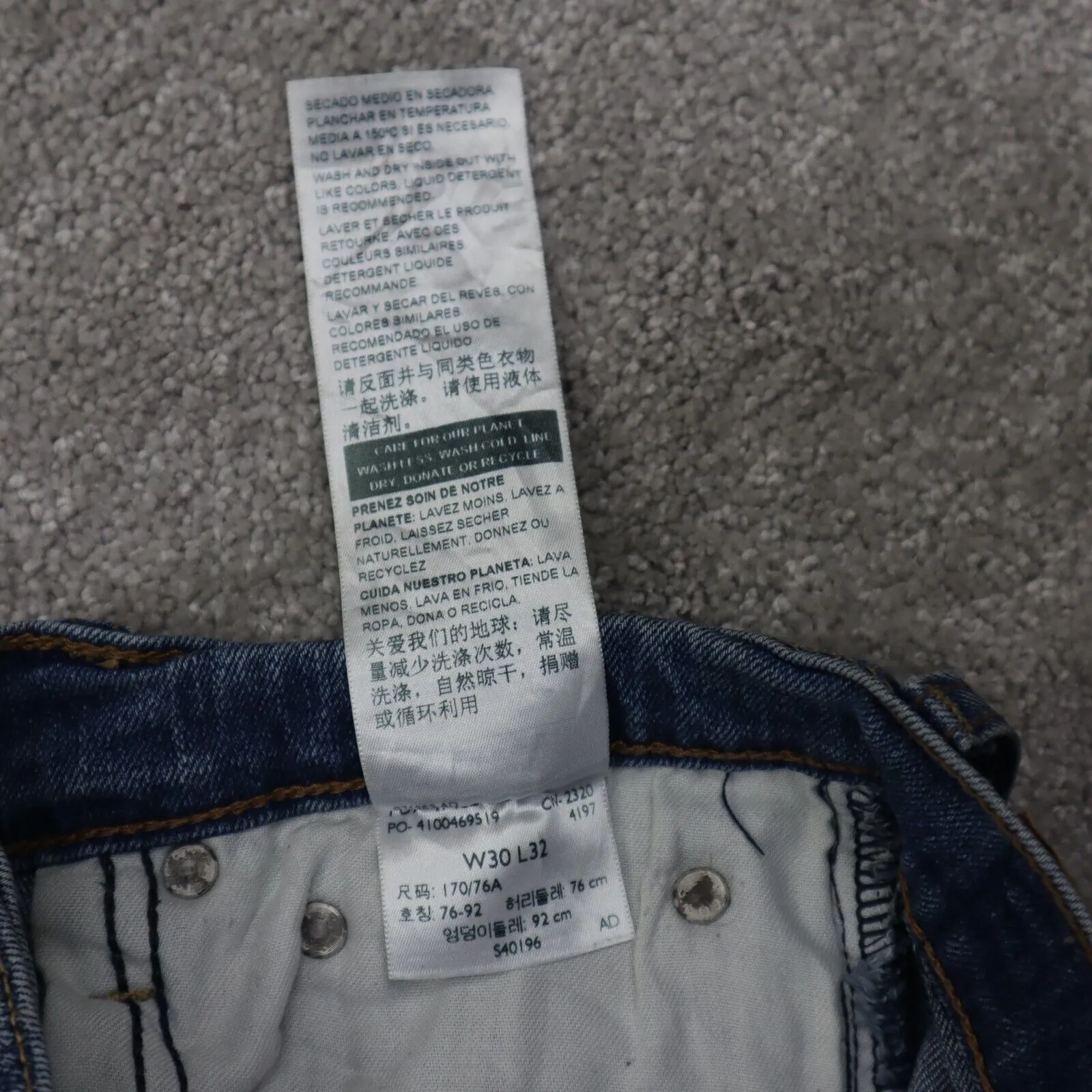 Denizen From Levis Jeans  Mens Blue Solid 218 Straight Leg Denim Logo W30XL32