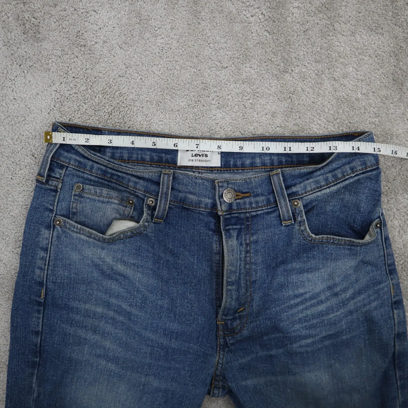 Denizen From Levis Jeans  Mens Blue Solid 218 Straight Leg Denim Logo W30XL32