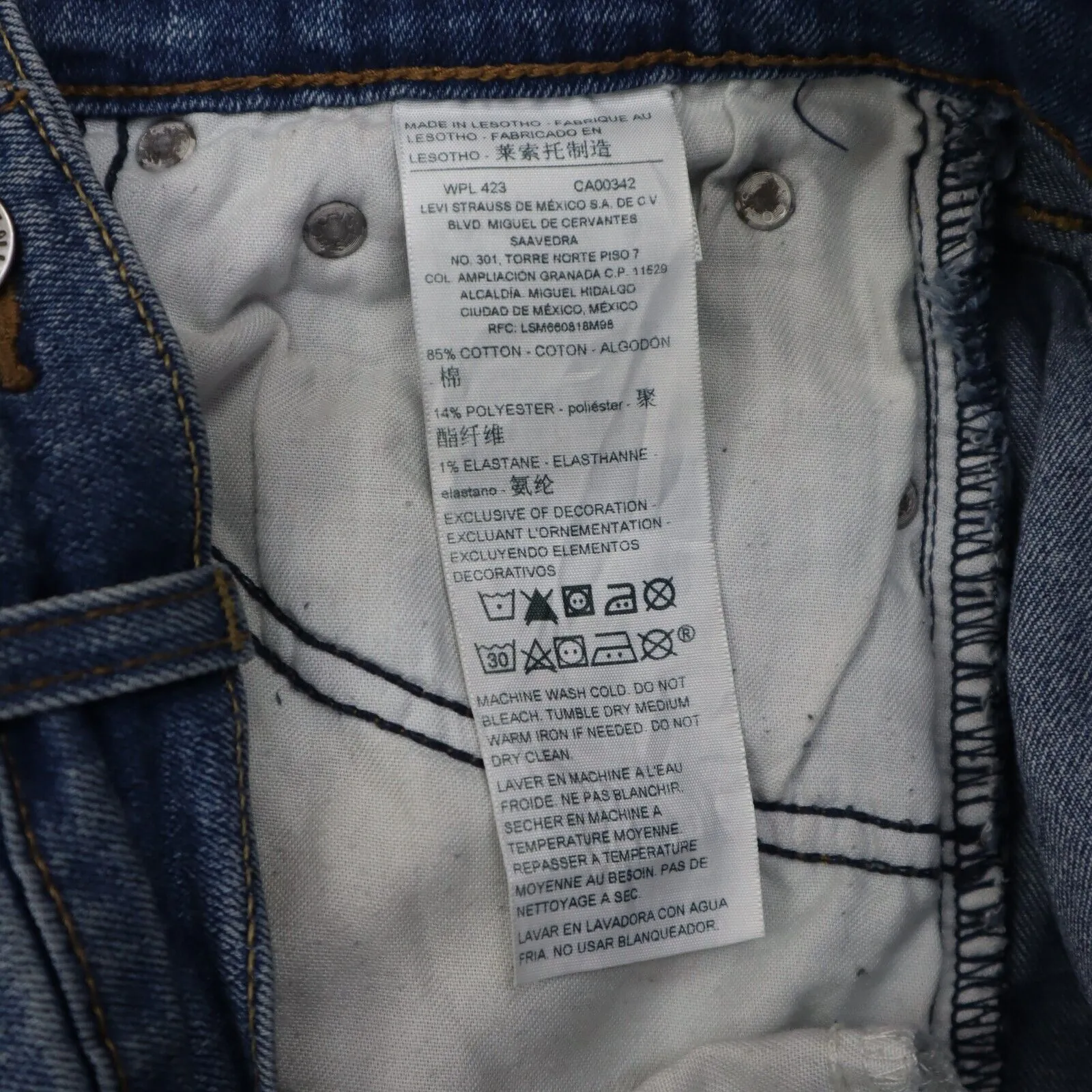 Denizen From Levis Jeans  Mens Blue Solid 218 Straight Leg Denim Logo W30XL32
