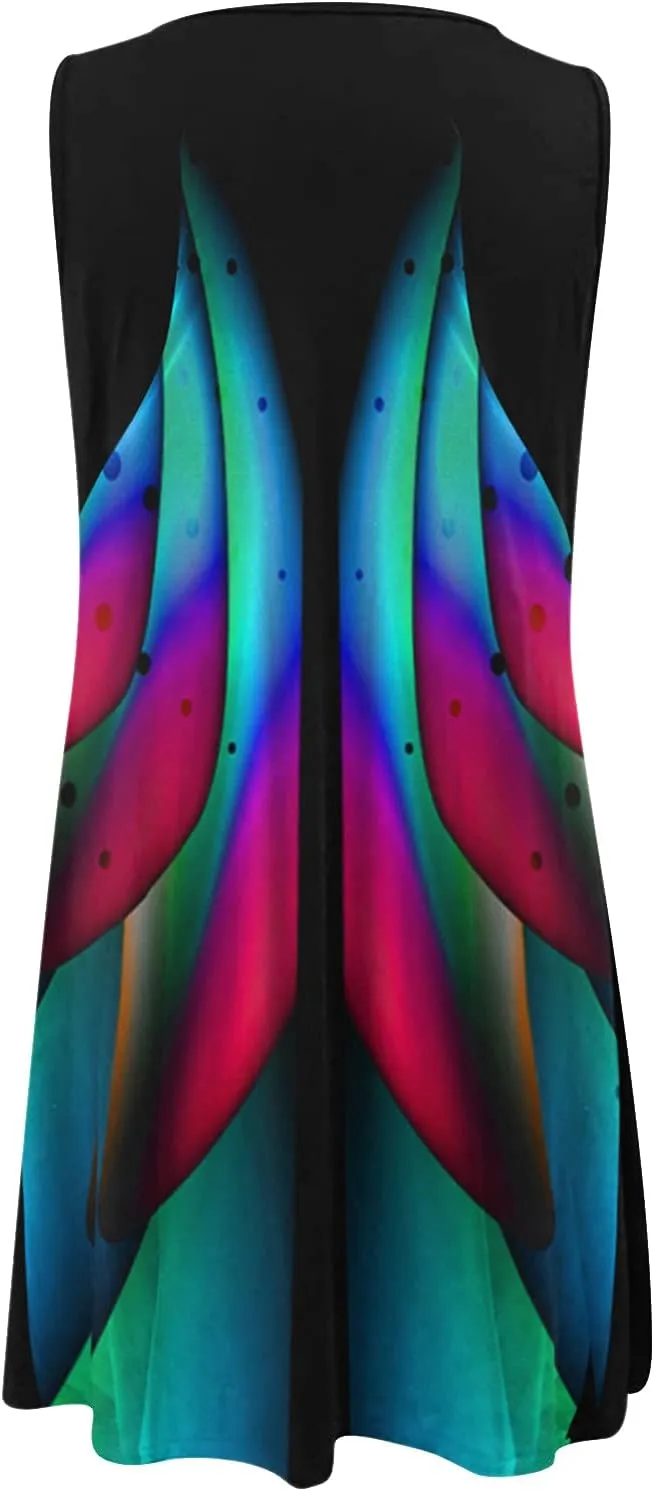 Dresses for Women 2024 Casual Short Sundress Printed Crewneck Sleeveless Tank Dress A Line Sun Dress Summer Dresses