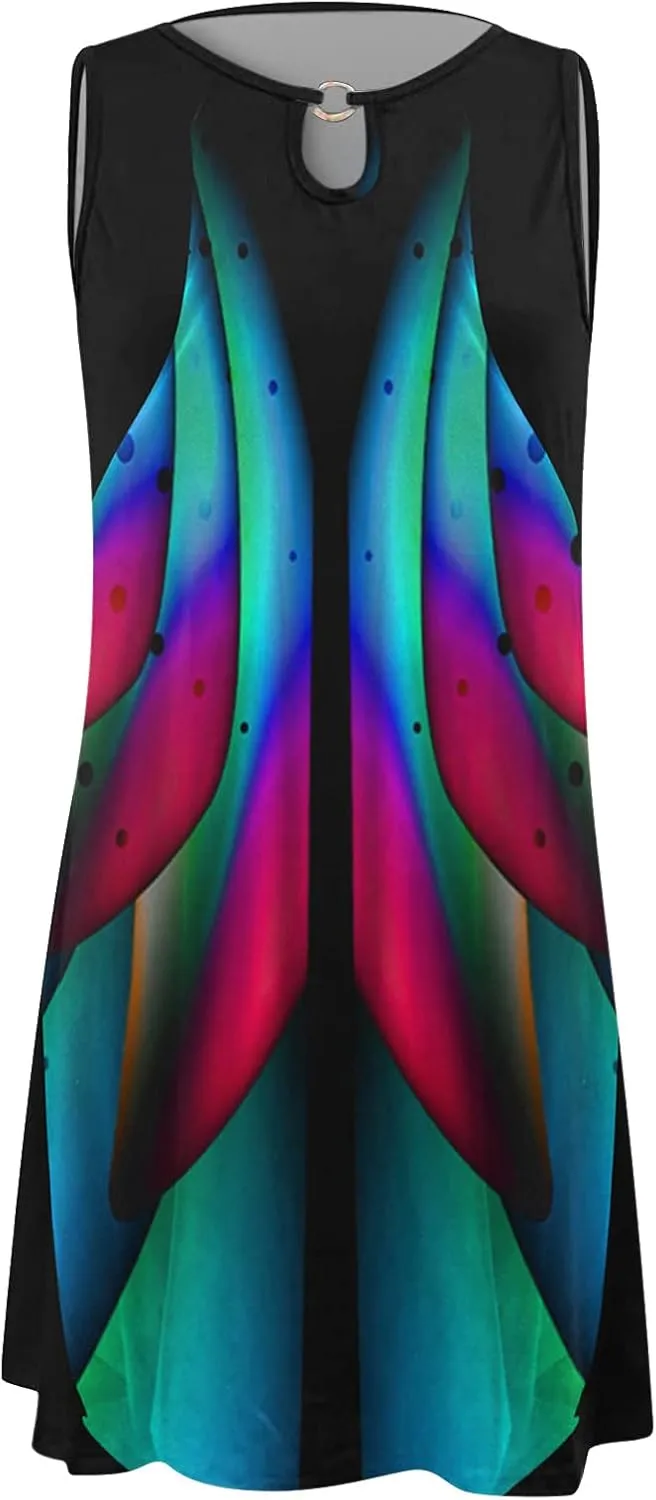 Dresses for Women 2024 Casual Short Sundress Printed Crewneck Sleeveless Tank Dress A Line Sun Dress Summer Dresses