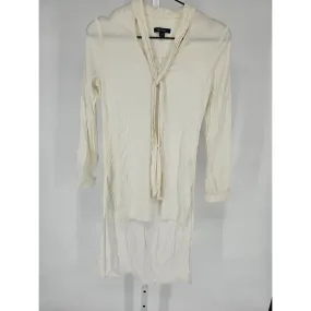 Ella Moss Womens Sz S High Low Long Sleeve Tunic Top Ivory Bow Front