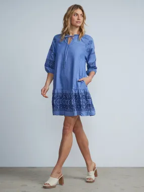 Embroidered Chambray Shift Dress