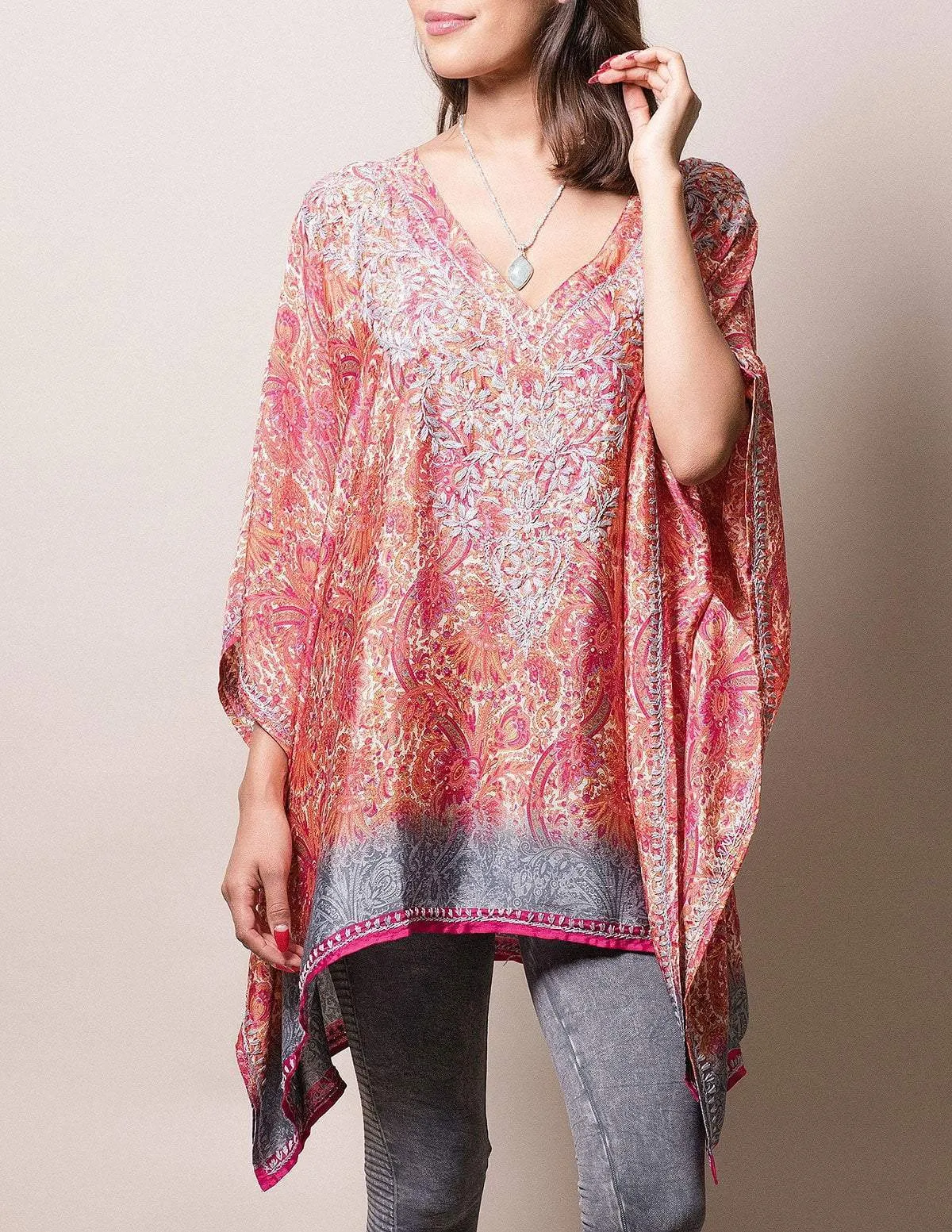 Fair Trade Flowy Silk Tunic - Apricot