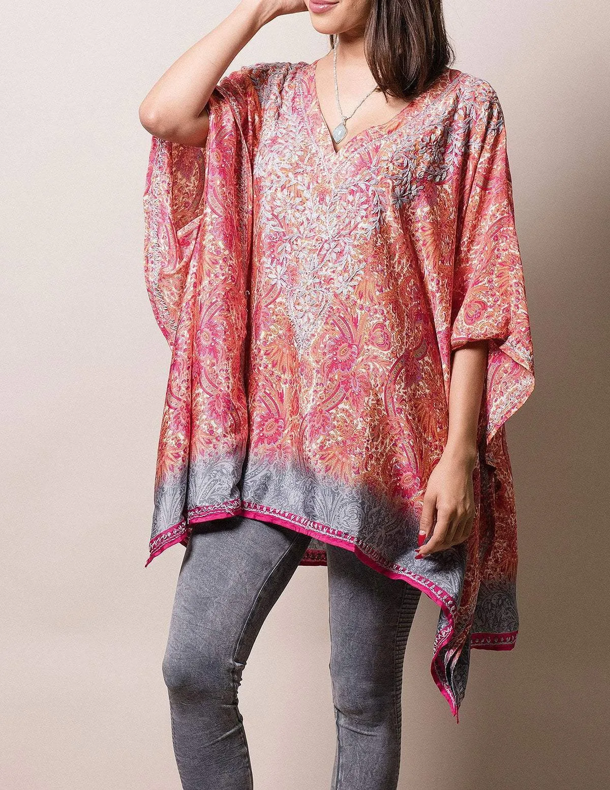 Fair Trade Flowy Silk Tunic - Apricot