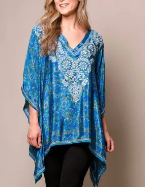 Fair Trade Flowy Silk Tunic - Persian Blue