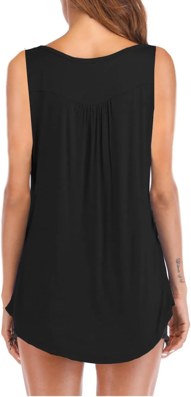 Famulily Women's Flowy Tank Tops Summer Sleeveless Loose Fit Pleated Tunic Shirts