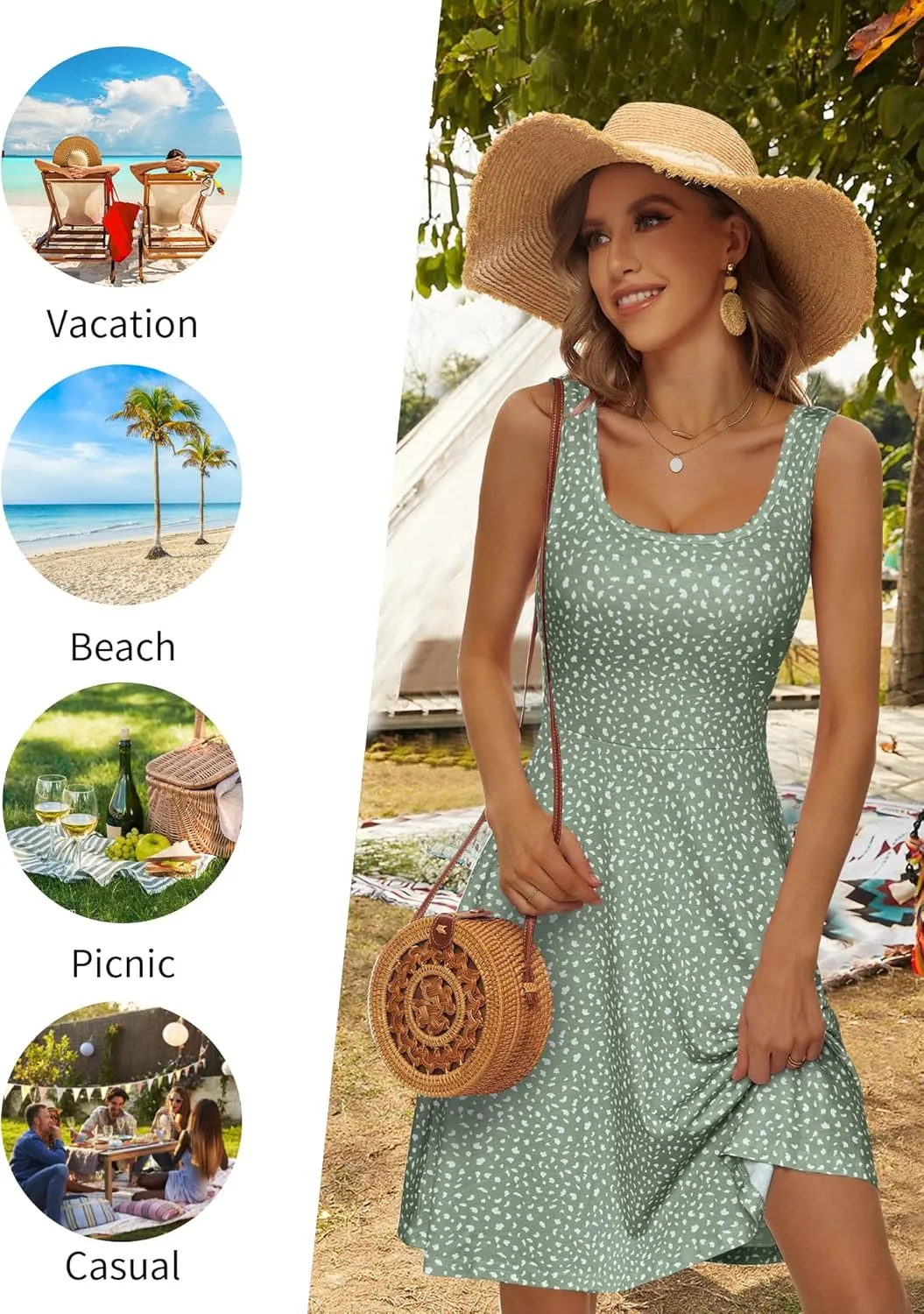 FENSACE Women's Sleeveless Floral Midi Dress Casual Tank Dress