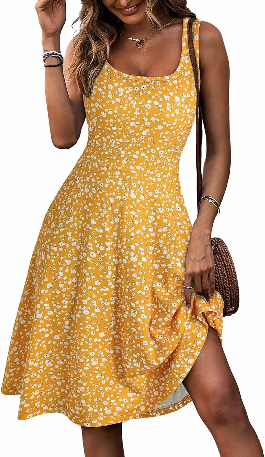 FENSACE Women's Sleeveless Floral Midi Dress Casual Tank Dress
