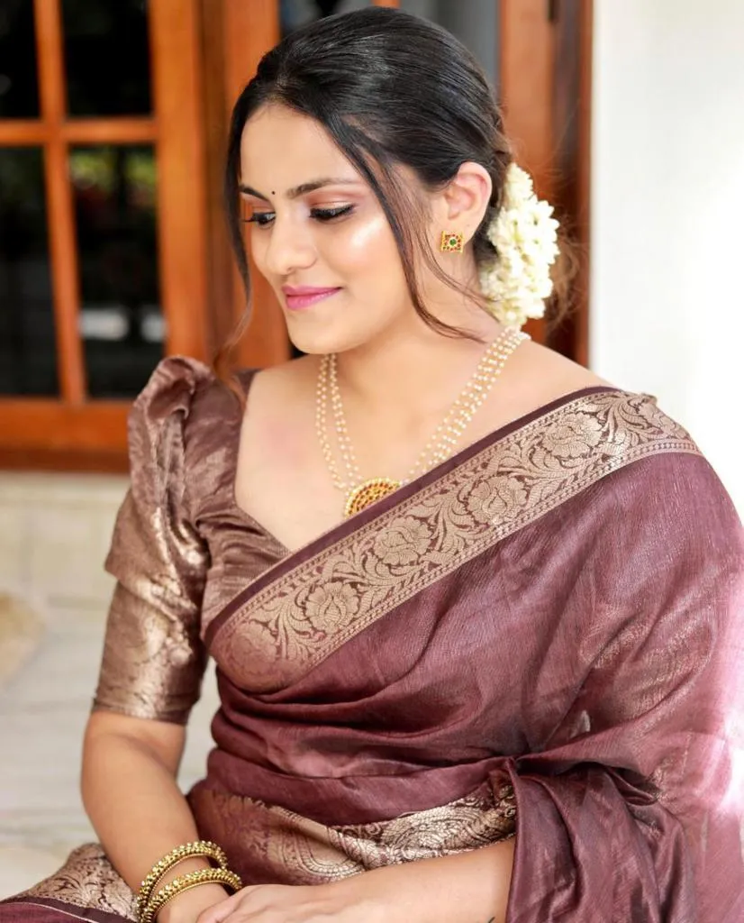 Flaunt Brown Soft Silk Saree With Fancifull Blouse Piece