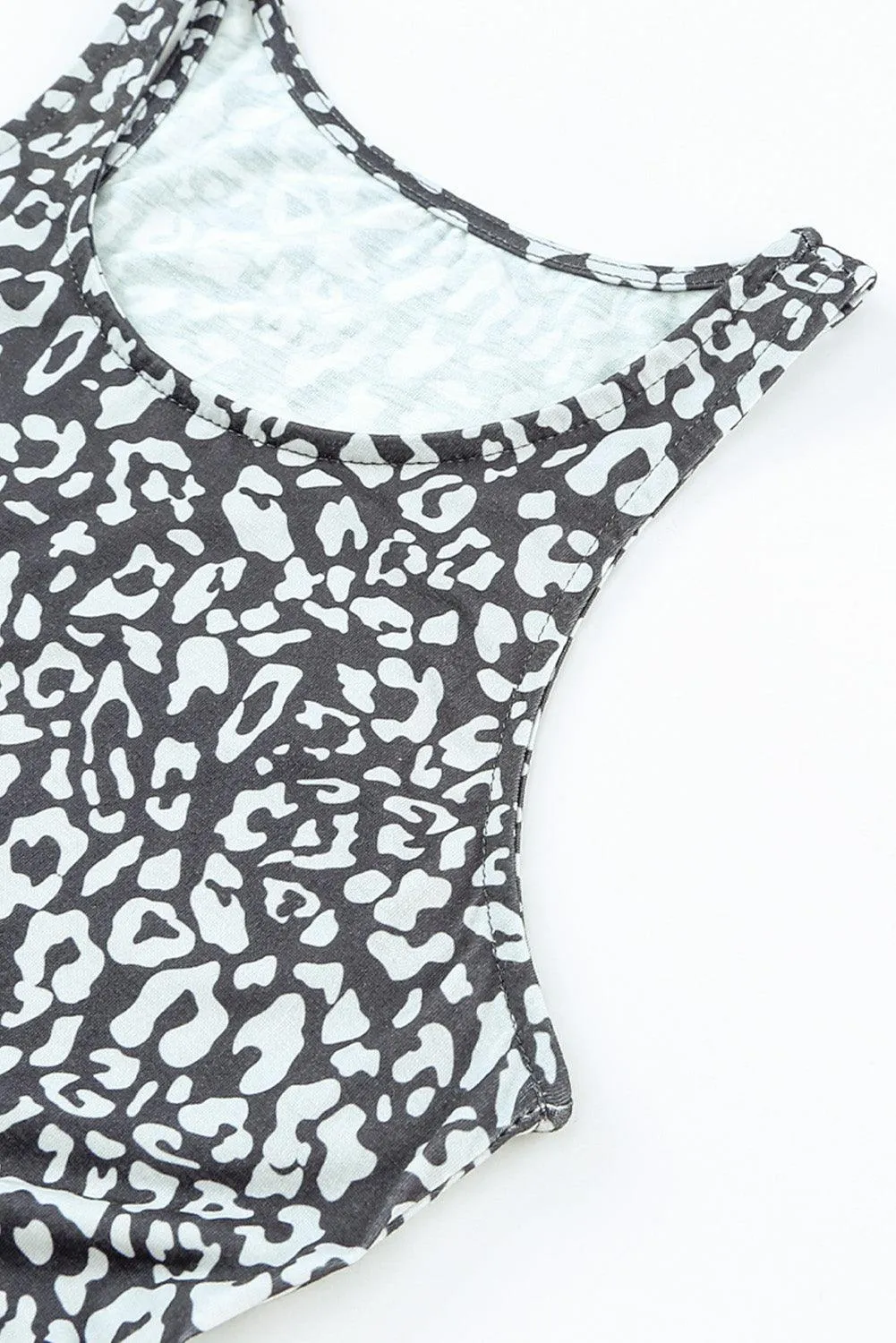 Grey Leopard Print Pocketed Sleeveless Maxi Dress